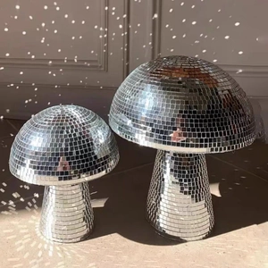 Sparkling mirrored glass disco ball mushroom figurines for creative home decor and accents