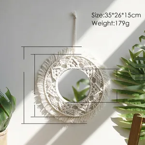 Bohemian handmade cotton woven wall mirror with fringe tassels for home wall decoration