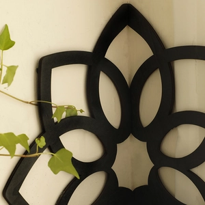 Minimalist black lotus hollow carved wooden wall shelf decor for home corners