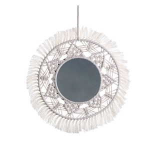 Bohemian handmade cotton woven flower wall mirror with long tassels for home decor