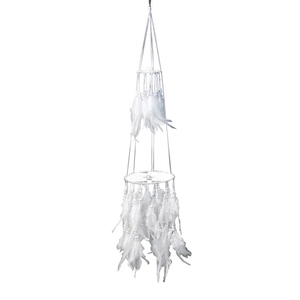 Double-layered Bohemian dream catcher with white feathers and beads for home wall decor