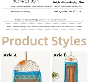 Detail showcasing size parameters for woven cotton and bamboo sunrise wall hangings
