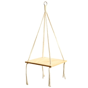 Bohemian handmade macrame hanging shelf with natural wood square board for home decor
