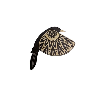 Minimalist wooden bird wall decor set with black geometric laser-engraved wings