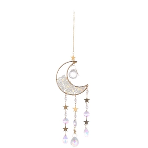 Gouden maan zonnevanger met natuurlijke kristalstenen en aurora druppel hanger decoratie