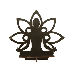 Black wooden lotus meditation wall shelf for crystal display and home yoga decor