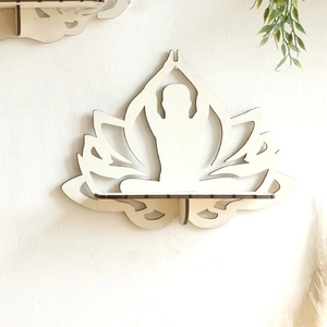Wooden Lotus Yoga Meditation Silhouette Floating Shelf For Crystals Jewelry Organizer Bohemian Wall Hanging Decor Stand