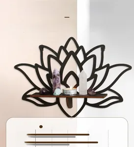Detail of bohemian lotus wood shelf showing sturdy solid wood texture and grain