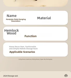 Detail of wooden lotus shelf parameters showing wood material and home decor functions