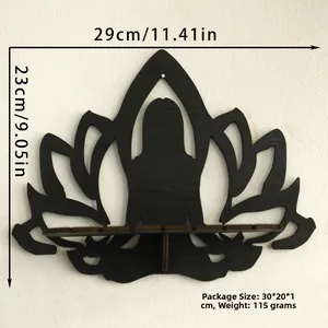 Detail view of black lotus wooden wall shelf with 29x23cm dimensions and laser cut design