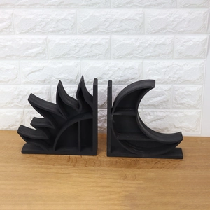 Minimalist black sun and moon wooden wall shelves for crystals and bohemian home decor