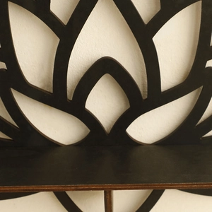 Bohemian lotus wood wall shelf in dark walnut finish for home and bedroom decor