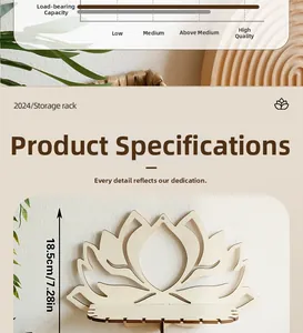 Detailed view of lotus wooden floating shelf with 18.5cm height dimension details