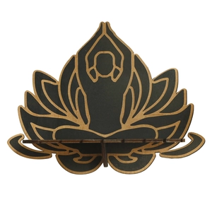 Minimalist wooden lotus yoga wall shelf with a black finish for home bedroom decoration