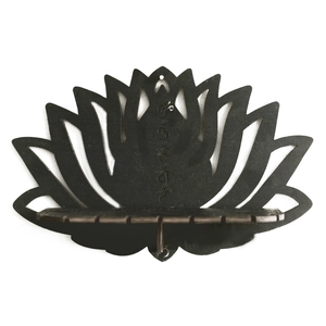 Black lotus wood crystal wall shelf with spiritual engraving and medal hangers