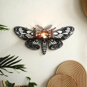 Moth Wall Shelf Wooden Skull Floating Crystal Display Rack Gothic Boho Home Decor Accent For Living Room Bedroom Wall Art Ornament