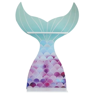 Bohemian mermaid wooden crystal shelf with vibrant gradient fish scale pattern