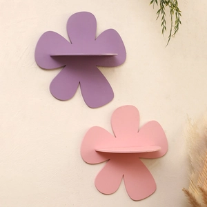 Bohemian Flower Shaped Wooden Wall Shelf Minimalist Floating Display Rack For Crystal Small Plants Home Decor Storage