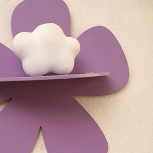 Bohemian purple flower-shaped wooden wall shelf with a matte finish for home decor