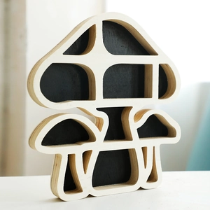 Creative mushroom shaped wooden crystal shelf with multi-tier storage compartments