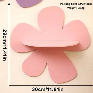 Close-up of pink flower shaped wooden shelf showing 30x29cm dimensions and matte finish
