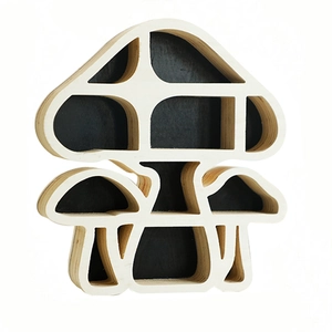 Mushroom wooden crystal shelf with multi-layer storage display for wall decor