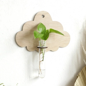 Vase Hydroponique Mural en Bois en Forme de Nuage Porte-Plante Créatif en Tube à Essai en Verre Décoration Murale de Maison