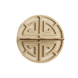 Bohemian round hollow wooden shelf with natural wood grain for home wall decoration