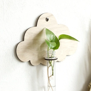 Vase hydroponique mural en bois en forme de nuage avec porte-plante en tube de verre