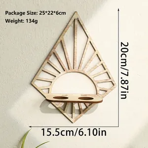Macro view of fan-shaped wooden wall planter with geometric cutout and 20cm height detail