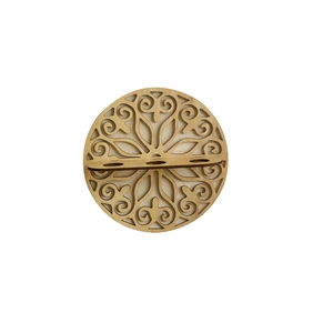 Minimalist circular wooden wall planter with symmetrical laser-cut floral patterns