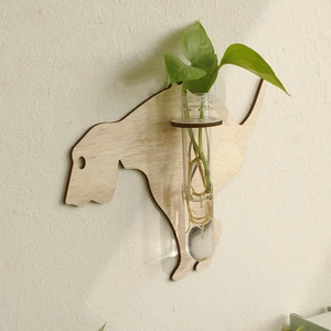 Wall-mounted animal-shaped wooden hydroponic plant vase with a clear test tube