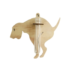 Dog-shaped wooden wall-mounted hydroponic planter with clear glass test tube for home decor