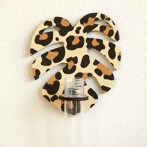 Leopard print leaf wall mount wooden shelf with glass tube for hydroponic plants