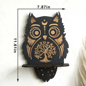 Wooden owl wall shelf with tree of life design measuring 20 by 29.5 centimeters