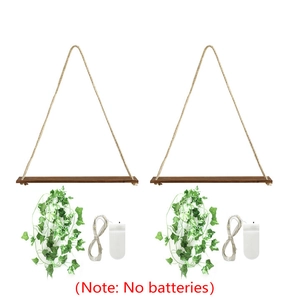 Bohemian hanging wooden shelves with artificial ivy and LED fairy lights, two pieces set