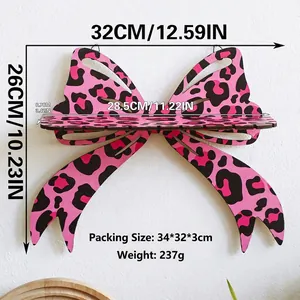 Pink leopard bow wall shelf dimensions 32x26cm with wood material for home decor