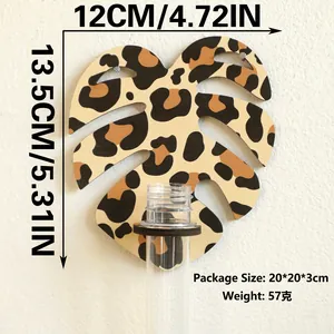 Detailed view of leopard leaf wooden wall vase with dimensions 13.5cm height and 12cm width