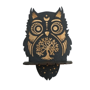 Bohemian wooden owl crystal shelf with tree of life engraving for wall decor