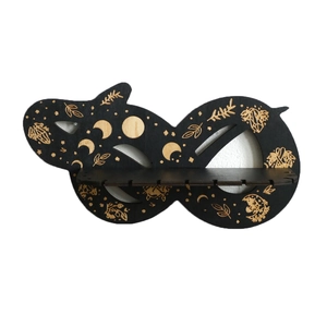 Étagère murale chat infini en bois avec phases lunaires pour cristaux et bijoux