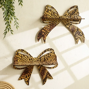Wood Bow Shape Wall Mounted Shelf Snake Skin Animal Pattern Floating Display Rack For Crystal Jewelry Home Bedroom Decor