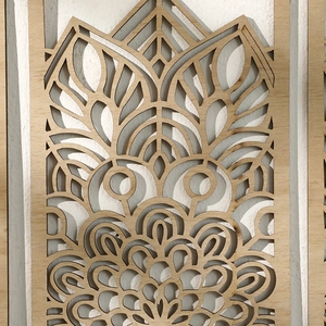 Minimalist wooden leaf wall art with laser-cut mandala pattern for home decoration