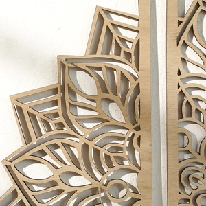 Minimalist wooden leaf mandala wall decor with laser-cut geometric leaf patterns