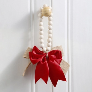 Rustic Wooden Bead String Garland With Linen Bow Pendant Valentine's Day Wall Hanging Decor For Home Wedding Party Ornament