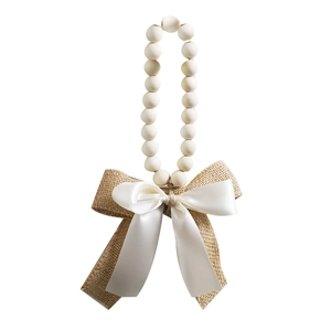 Linen and wood bead garland with bow tie hanging ornament for home wall decoration