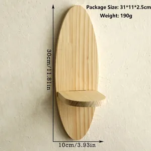 Detail view of oval solid wood wall shelf with 30cm height and natural pine grain texture