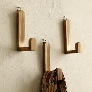 Nordic Minimalist Solid Wood Wall Hooks For Entryway Bedroom Decorative Walnut L-Shaped Oval Wooden Clothes Hat Hangers