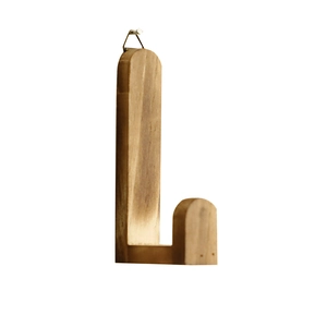 Minimalist L-shaped wooden wall hook with natural grain and metal hanging ring for home decor