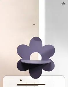 Detail of wooden flower-shaped shelf showing premium solid wood texture and half-round support