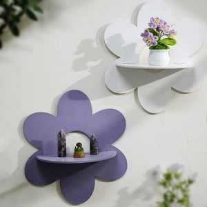 Bohemian Wooden Flower Shaped Floating Shelf Wall Mounted Storage Display Rack For Living Room Bedroom Home Wall Decor